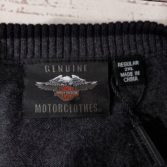 NWT Harley Davidson Mens Size 2XL Bar & Shield Logo Gray Knit Crew Neck Sweater - Picture 7 of 11